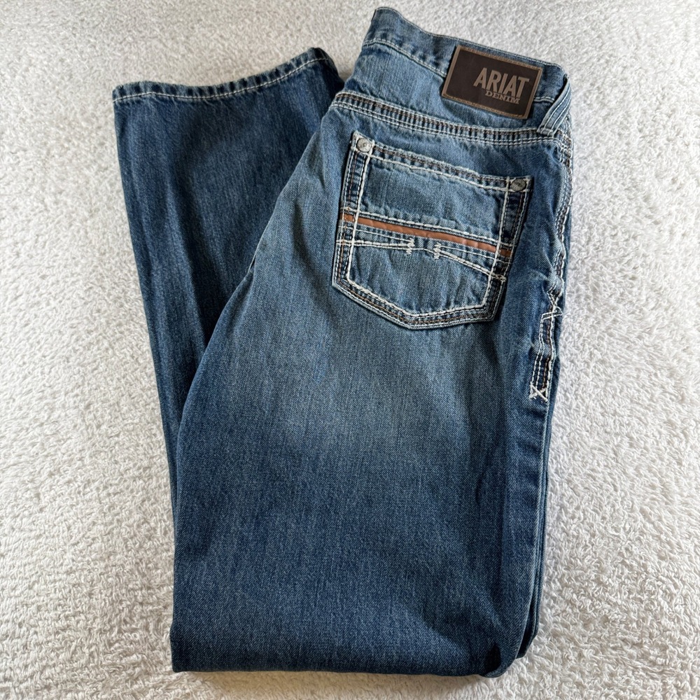 Ariat M4 Relaxed Boot Cut Jeans Mens 35x32 Blue Denim Excellent Western Work